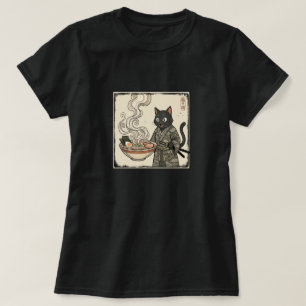 Japanse Samurai Kat Ramen Noedel Ukiyo-e Kunst T-shirt