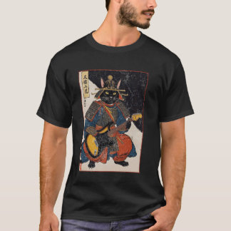 Japanse Samurai Kat Speelt Elektrische Gitaar Ukiy T-shirt