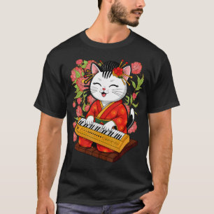 Japanse Samurai Kat Speelt Op De T-shirt