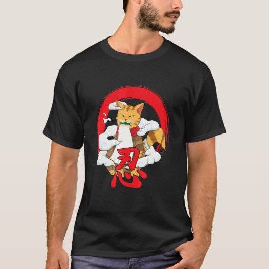 Japanse Samurai Kat Voor Alle Katten T-shirt (Voorkant)