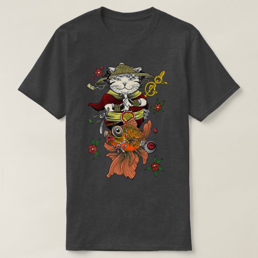 Japanse Samurai Katana Ninja Cat en Koi Fish Car T-shirt (Design voorkant)