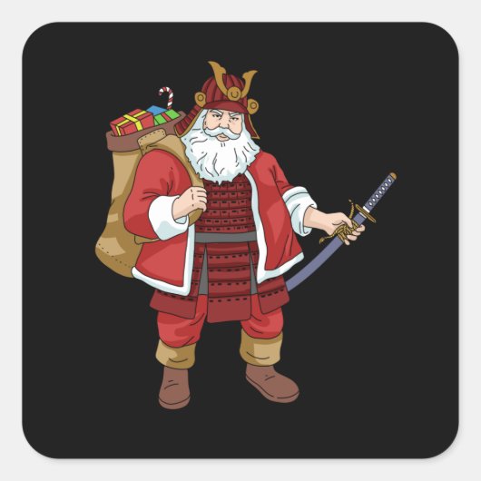 Japanse Samurai-kerstman kerstman Santa Claus Vierkante Sticker (Voorkant)
