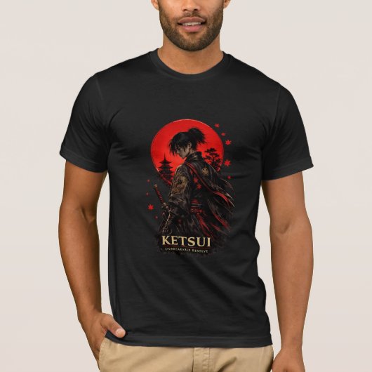 Japanse Samurai KETSUI Warrior Grafische T-Shirt (Voorkant)
