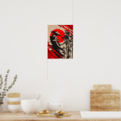 Japanse Samurai Krijger Inktwassing Poster (Keuken)
