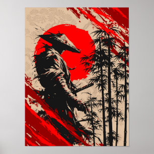 Japanse Samurai Krijger Inktwassing Poster