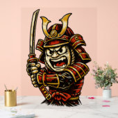 Japanse Samurai Krijger Rode Pantser Cartoon Kunst Acryl Bord (Huwelijk)