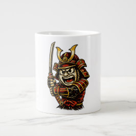 Japanse Samurai Krijger Rode Pantser Cartoon Kunst Grote Koffiekop