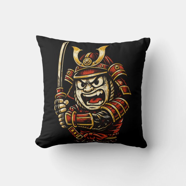Japanse Samurai Krijger Rode Pantser Cartoon Kunst Kussen (Voorkant)