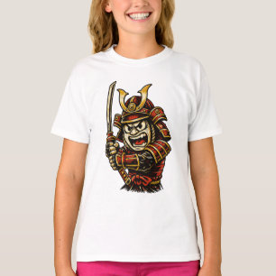 Japanse Samurai Krijger Rode Pantser Cartoon Kunst T-shirt