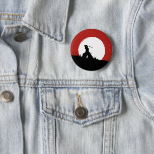 Japanse Samurai Krijger Silhouet Zon Knoop Speld Ronde Button 5,7 Cm