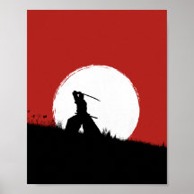 Japanse Samurai Krijger Silhouet Zon Poster Kunst