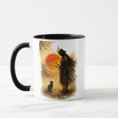  Japanse Samurai Krijger & Zwarte Kat Koffie  Mok (Links)