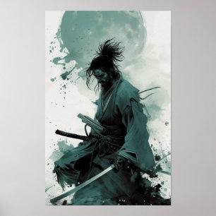 Japanse Samurai met een Koele Gaze - Poster Print
