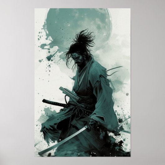 Japanse Samurai met een Koele Gaze - Poster Print (Voorkant)