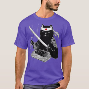Japanse Samurai Ninja Cat Kawaii Tattoo Mannen Vro T-shirt