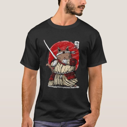 Japanse Samurai Ninja Cat Kawaii Tattoo Mannen Vro T-shirt (Voorkant)