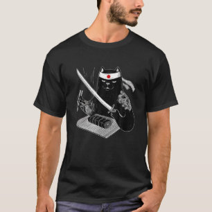 Japanse Samurai Ninja Cat Kawaii Tattoo Mannen Vro T-shirt