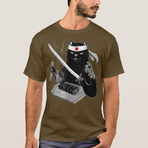 Japanse Samurai Ninja Cat Kawaii Tattoo Mannen Vro T-shirt