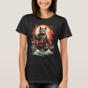 Japanse Samurai Ninja Cat Retro Tattoo Graphic 37 T-shirt