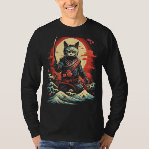 Japanse Samurai Ninja Cat Retro Tattoo Graphic 37 T-shirt