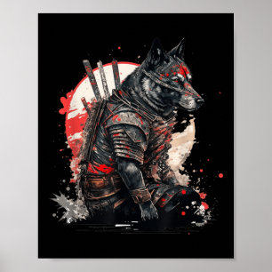 Japanse Samurai Ninja Dog Kawaii Tattoo Graphic Poster