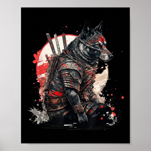 Japanse Samurai Ninja Dog Kawaii Tattoo Graphic Poster (Voorkant)