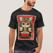 Japanse Samurai Ninja Kat Eten Ramen Noodles T-shirt (Voorkant)