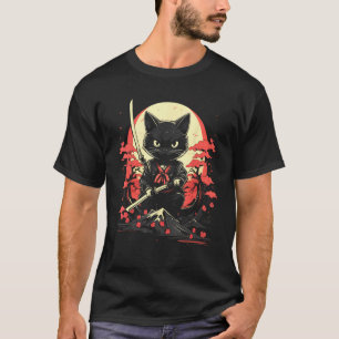Japanse Samurai Ninja Kat Retro Tattoo Grafisch 20 T-shirt