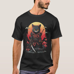 Japanse Samurai Ninja Kat Retro Tattoo Grafisch # T-shirt