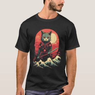 Japanse Samurai Ninja Kat Retro Tattoo Grafisch # T-shirt
