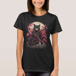 Japanse Samurai Ninja Kat Retro Tattoo Grafisch # T-shirt