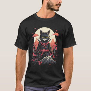 Japanse Samurai Ninja Kat Retro Tattoo Grafisch # T-shirt