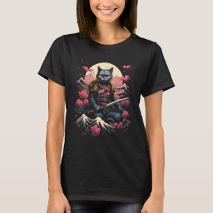 Japanse Samurai Ninja Kat Retro Tattoo Grafisch # T-shirt