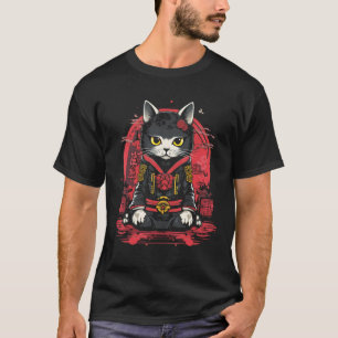Japanse Samurai Ninja Kat Retro Tattoo Grafisch # T-shirt