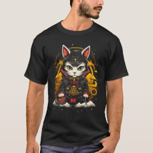 Japanse Samurai Ninja Kat Retro Tattoo Grafisch # T-shirt
