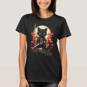 Japanse Samurai Ninja Kat Retro Tattoo Grafisch # T-shirt