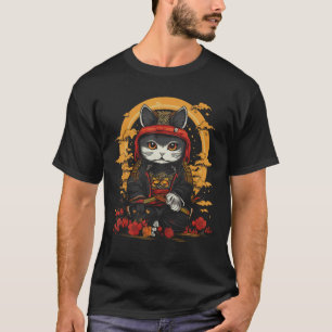Japanse Samurai Ninja Kat Retro Tattoo Grafisch # T-shirt