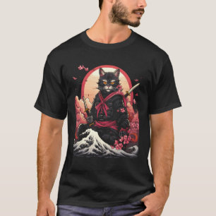 Japanse Samurai Ninja Kat Retro Tattoo Grafisch # T-shirt