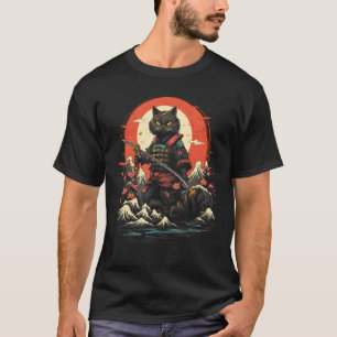 Japanse Samurai Ninja Kat Retro Tattoo Grafisch # T-shirt