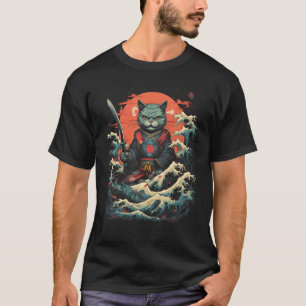 Japanse Samurai Ninja Kat Retro Tattoo Grafisch # T-shirt