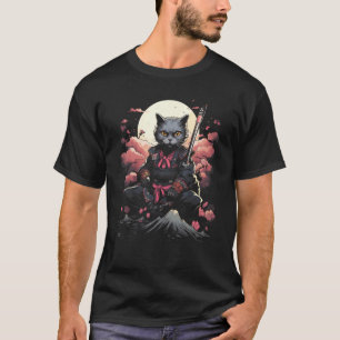 Japanse Samurai Ninja Kat Retro Tattoo Grafisch # T-shirt