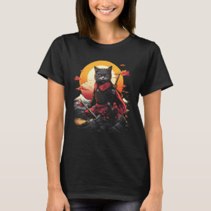 Japanse Samurai Ninja Kat Retro Tattoo Grafisch # T-shirt
