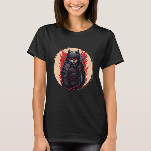 Japanse Samurai Ninja Kat T-shirt (Voorkant)