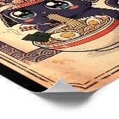 Japanse Samurai Ramen Kat Vintage Manga Poster (Hoek)
