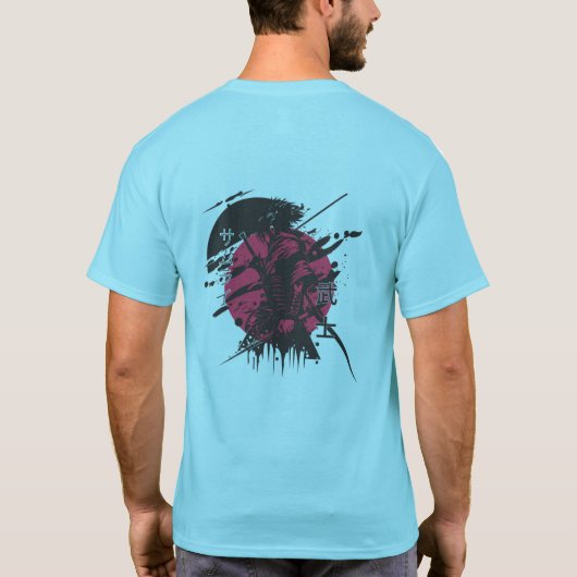 Japanse Samurai Rode Maan Overhemd voor Mannen T-shirt (Achterkant)