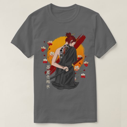 Japanse Samurai Sakura Cherry Blossom Kat T-shirt (Design voorkant)