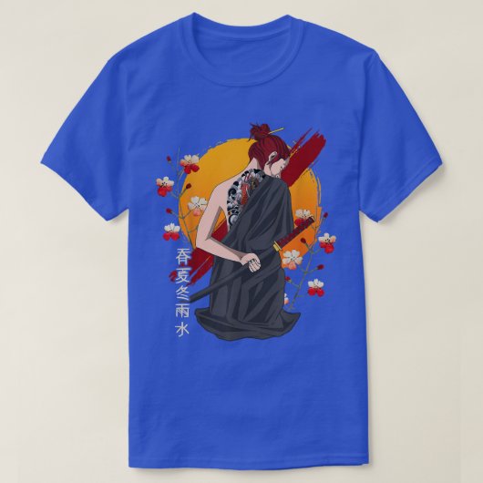 Japanse Samurai Sakura Cherry Blossom Kat T-shirt (Design voorkant)