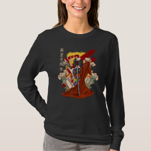 Japanse Samurai Sakura Cherry Blossom Kat T-shirt