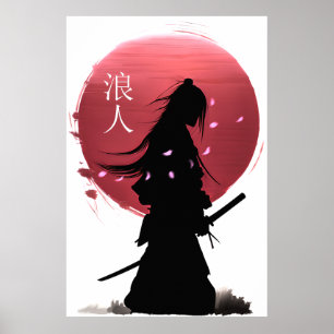 Japanse samurai-strijder tegen de rode zon poster