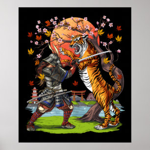 Japanse Samurai Tiger-strijd Poster